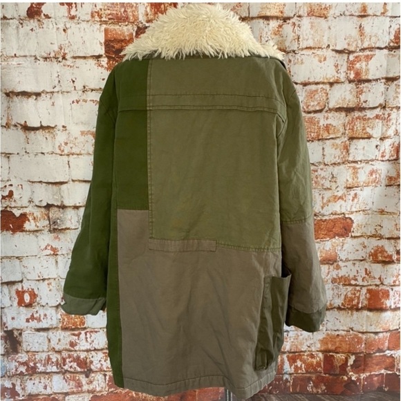 One Teaspoon Green Patchwork Twill Utility Defender Sherpa Fur Lined Coat Small - Picture 9 of 14